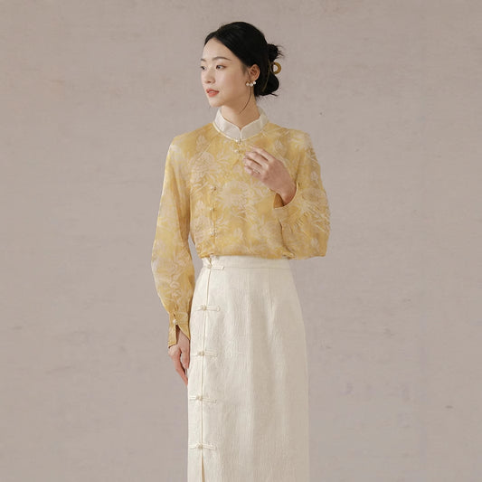 Women's long skirt spring and summer, national style women's clothing high-end sense, improved jacquard elastic waist medium and long skirt B0309