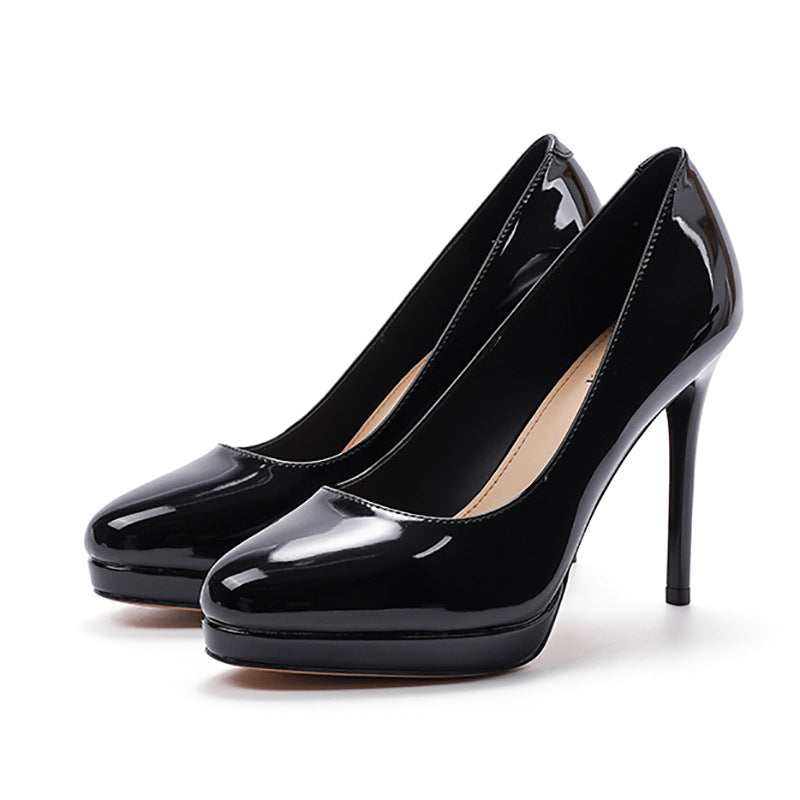 2025 136-1 Cross-border waterproof table super high heels women's round head thin heels high heels 2025 sexy solid color single shoes 12CM