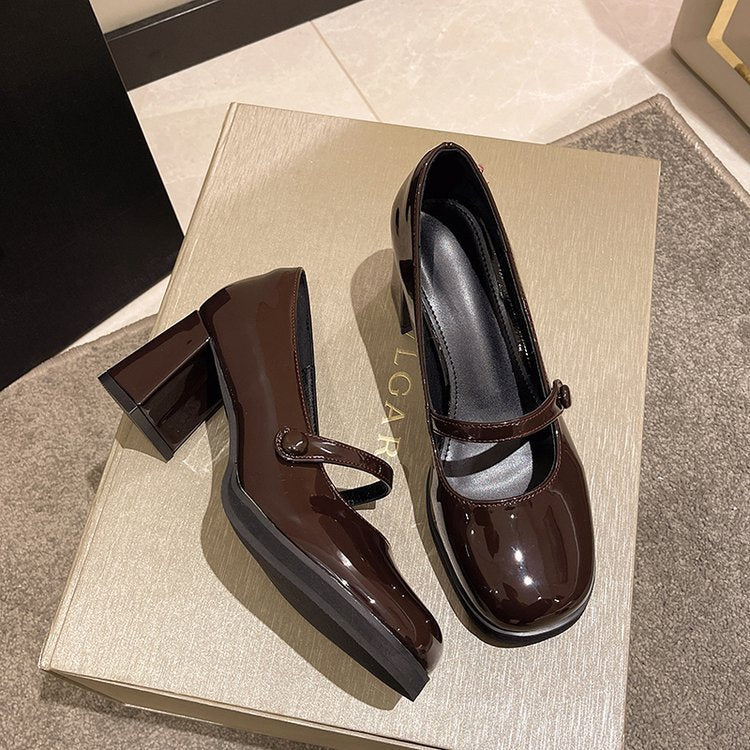 flowersverse High Heel Mary Jane Shoes Spring and Summer New Retro Medium Chunky Heel JK Pumps Fairy Style Fashion High Heels