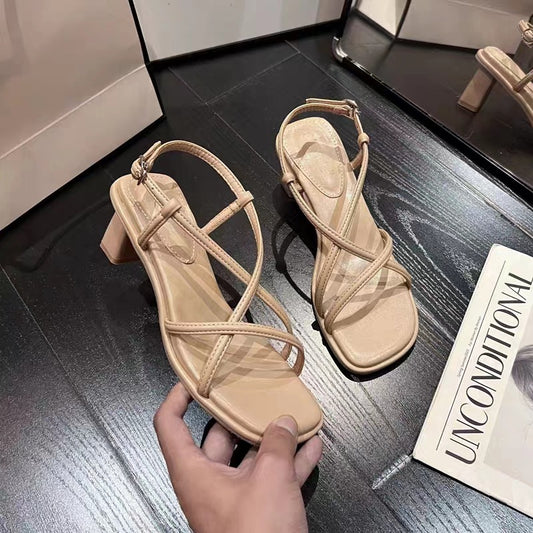 flowersverse Summer New Cross Strap Fairy Style with Skirt Chunky Heel High Heel Minority Design Sandals for Women