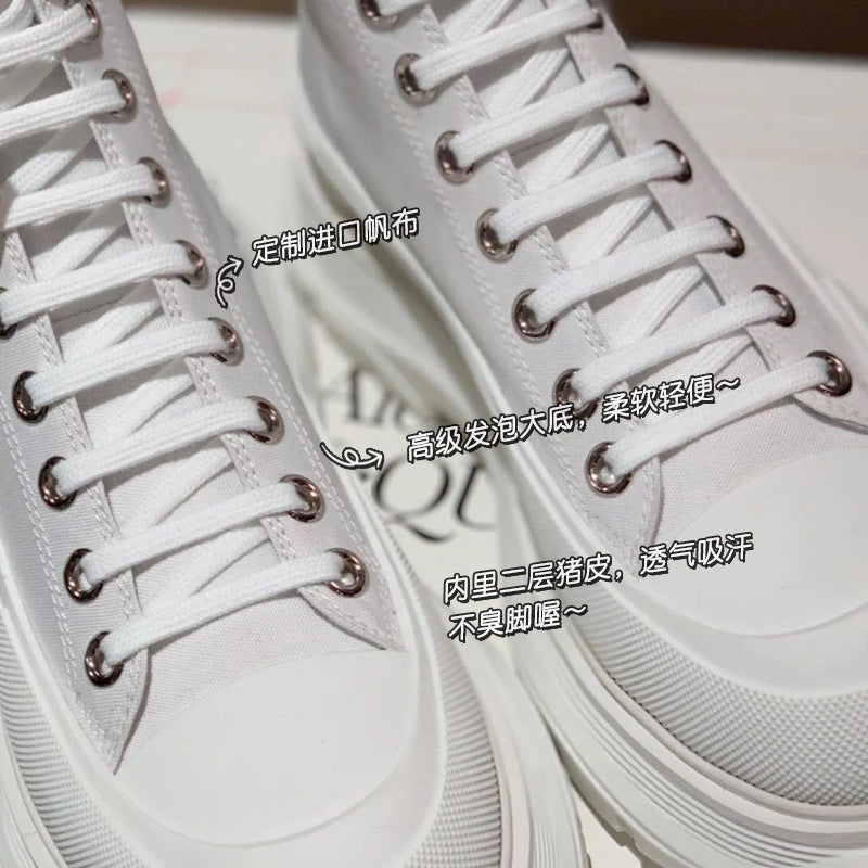 flowersverseCanvas Shoes Women's Thick-Soled High-Top White Shoes White Shoes New Spring Breathable Thin and All-Matching Shoes with Hidden Heels