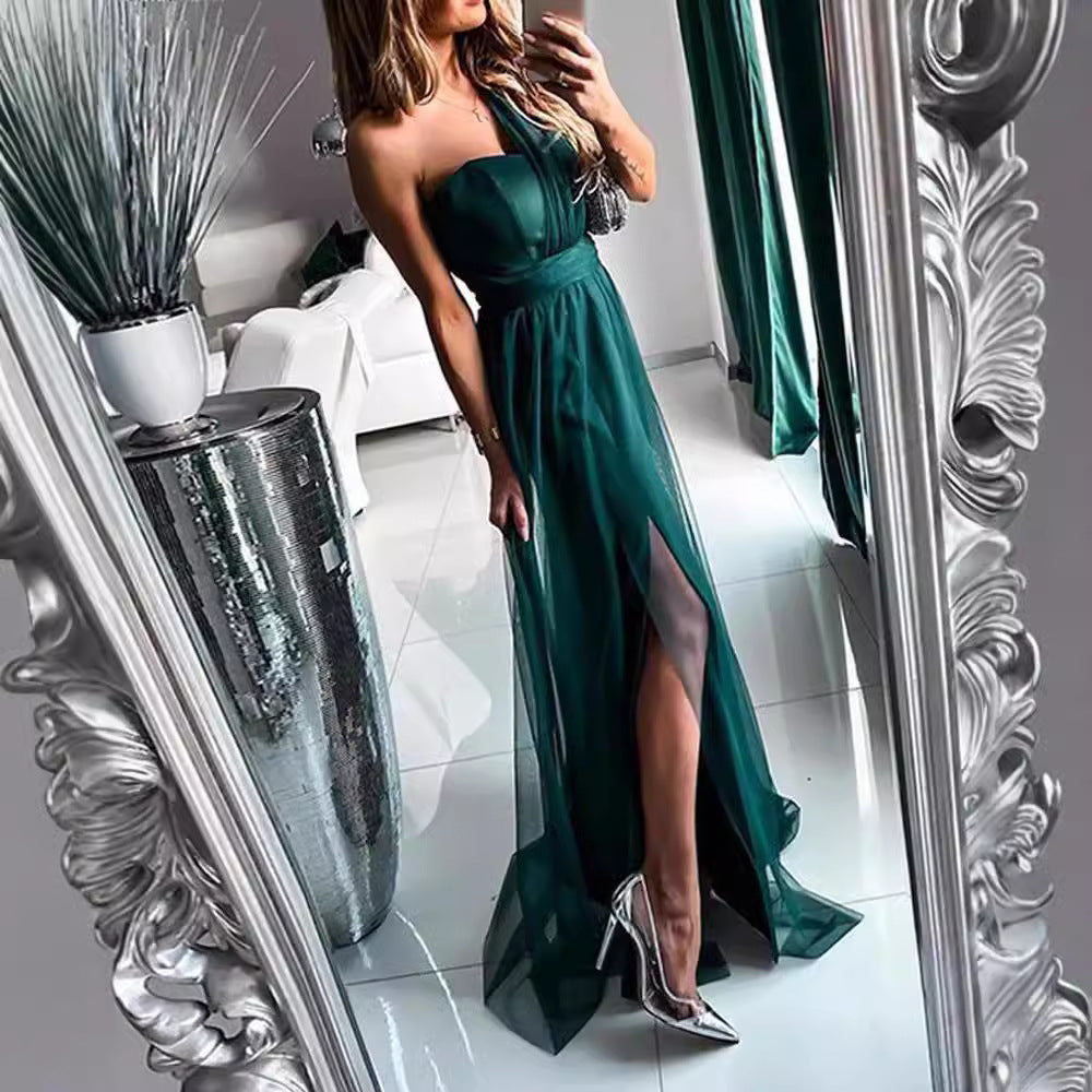 FLOWERSVERSE New cross-border 2025 trade new temperament commuter ins long dress solid color suspender dress evening dress backless