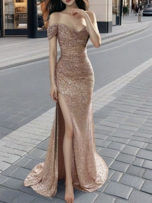 FLOWERSVERSE 2025 cross-border hot-selling 2025 trade women's clothing polyester sexy fine flash split-ended dance dress sequins