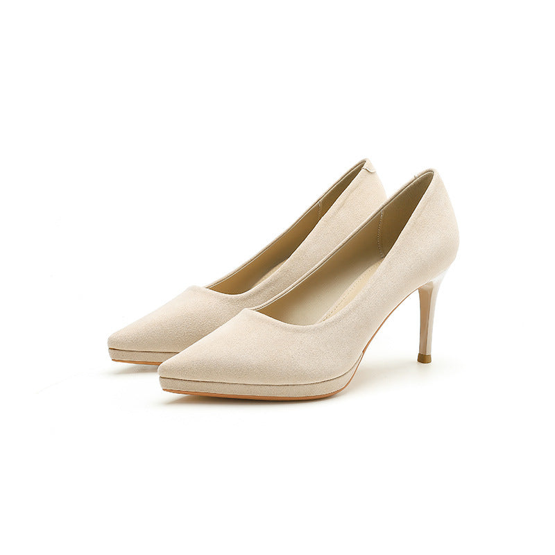 2025 8088-5 High heels for women's autumn suede, light mouth, thin heel, pointed single shoes, waterproof table, sexy solid color high heels for women