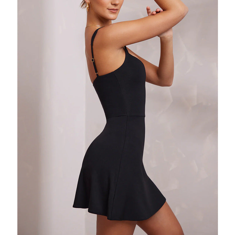 2025 Spring/Summer New European and American Women's Clothing Sexy Sling Solid Color Yoga Lightweight Breathable Nightclub Dress