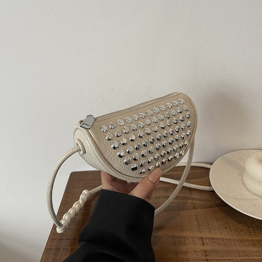 FLOWERSVERSE 2025 Bag women's new Internet celebrity punk rivet bright diamond small bag dumpling bag niche design advanced messenger bag women