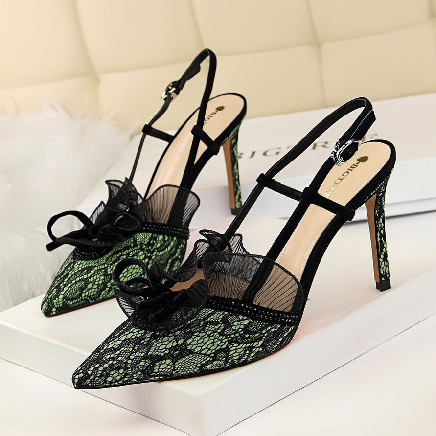2025 313-5 high heels fashion sexy banquet thin women's shoes thin heel high heel rhinestone lace hollow sandals