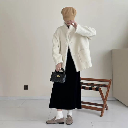 2025 All-wool national style shoulder sleeves stand-up collar buckle double-sided cashmere coat high-end woolen coat women's autumn and winter new