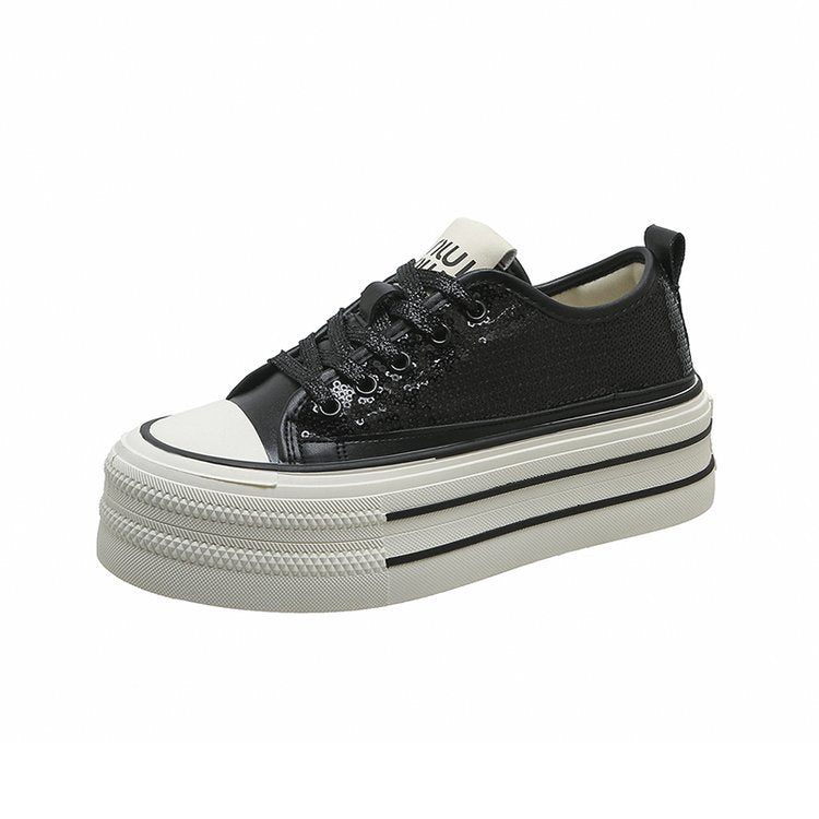flowersverseSequined Canvas Shoes for Women Women's New Shoes for Spring Platform Heightened Easy Wear Shoes Super Hot All-Match Casual Sneakers