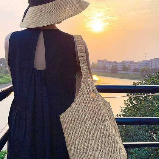 FLOWERSVERSE Raffia Hand-Woven Bag Ins Retro One-Shoulder Hand Straw Bag Vacation Beach Bag Women