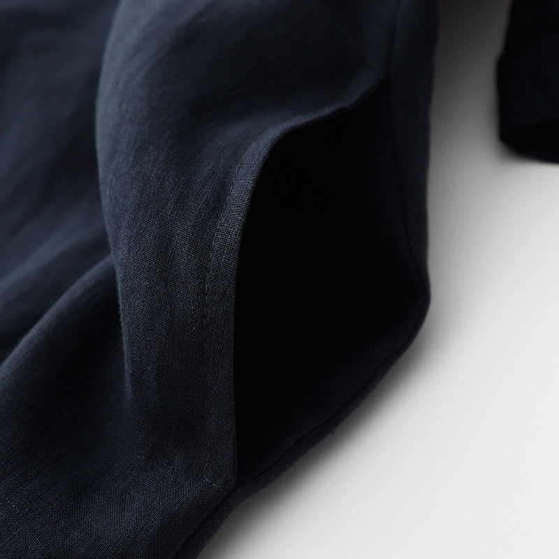 spring and summer new cotton and linen temperament V-neck loose and thin versatile commuter dress large size robe casual women