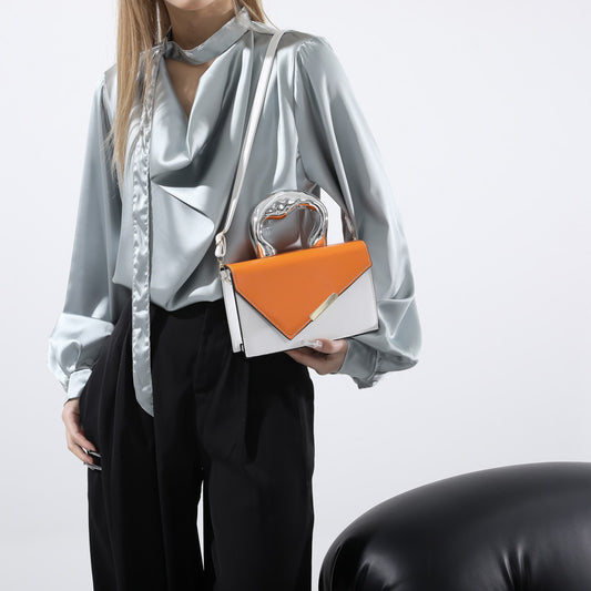 FLOWERSVERSE Stylish Good Texture New Color-Blocking Contrast Color Spring Leisure Simple Crossbody Metal Portable Square Pouch Women