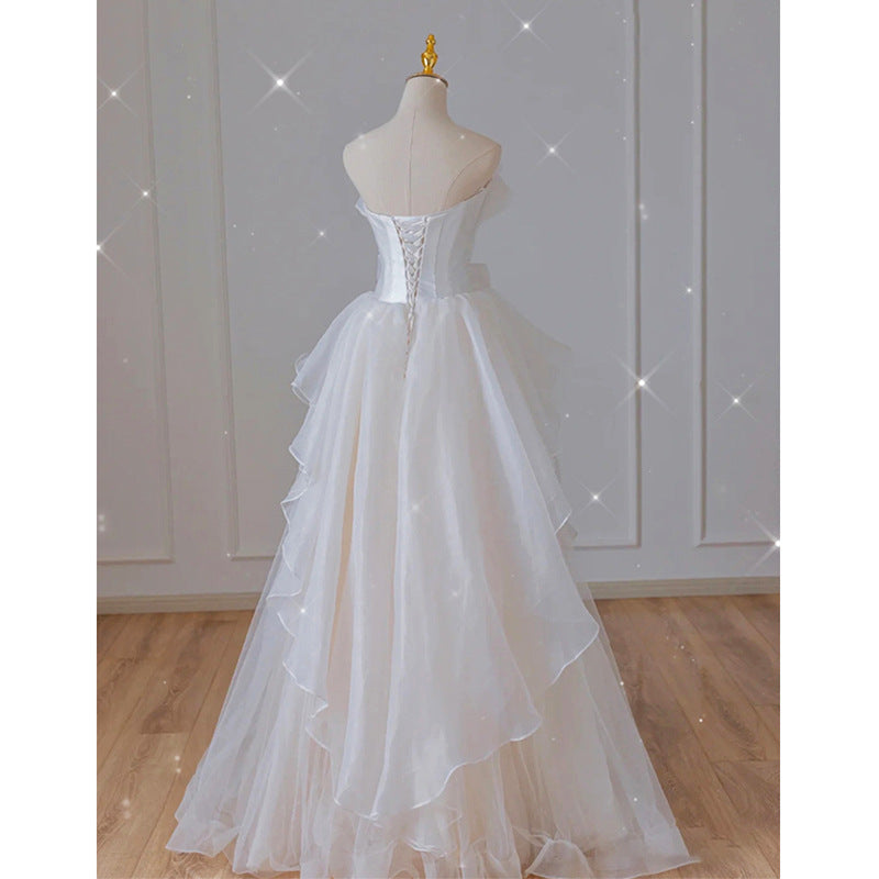 White light wedding dress 2025 new bride small simple temperament tube top main yarn super fairy dress
