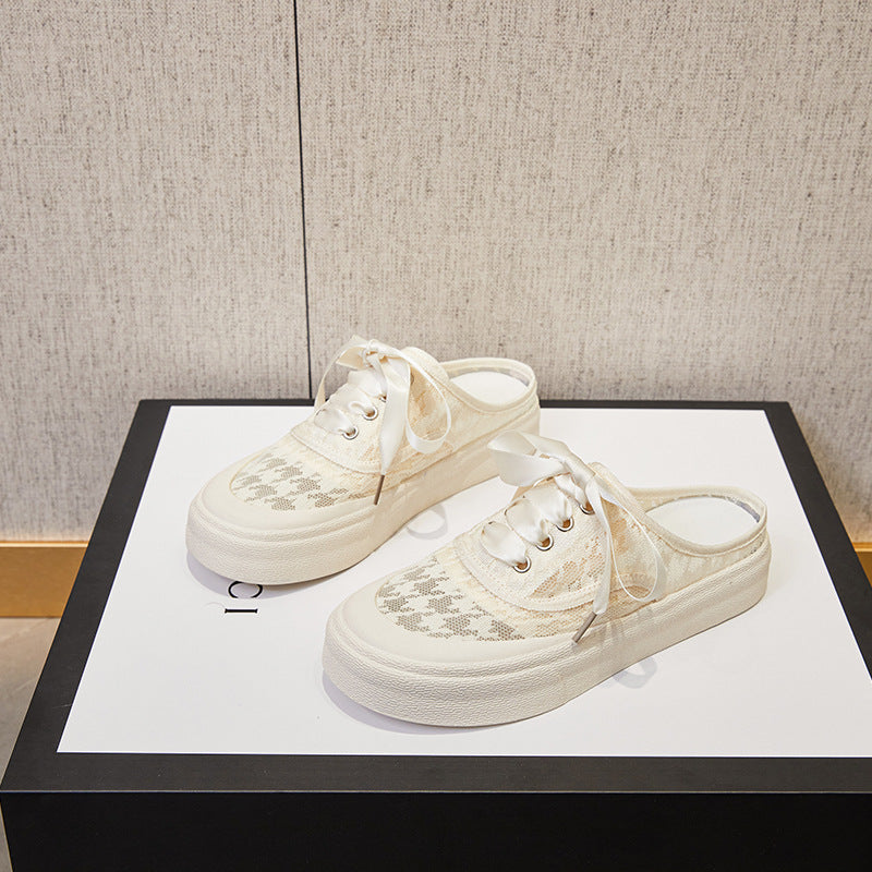 2025 Baotou half slippers women's shoes summer wear new small white single shoes Internet celebrity flat sandals summer lazy shoes