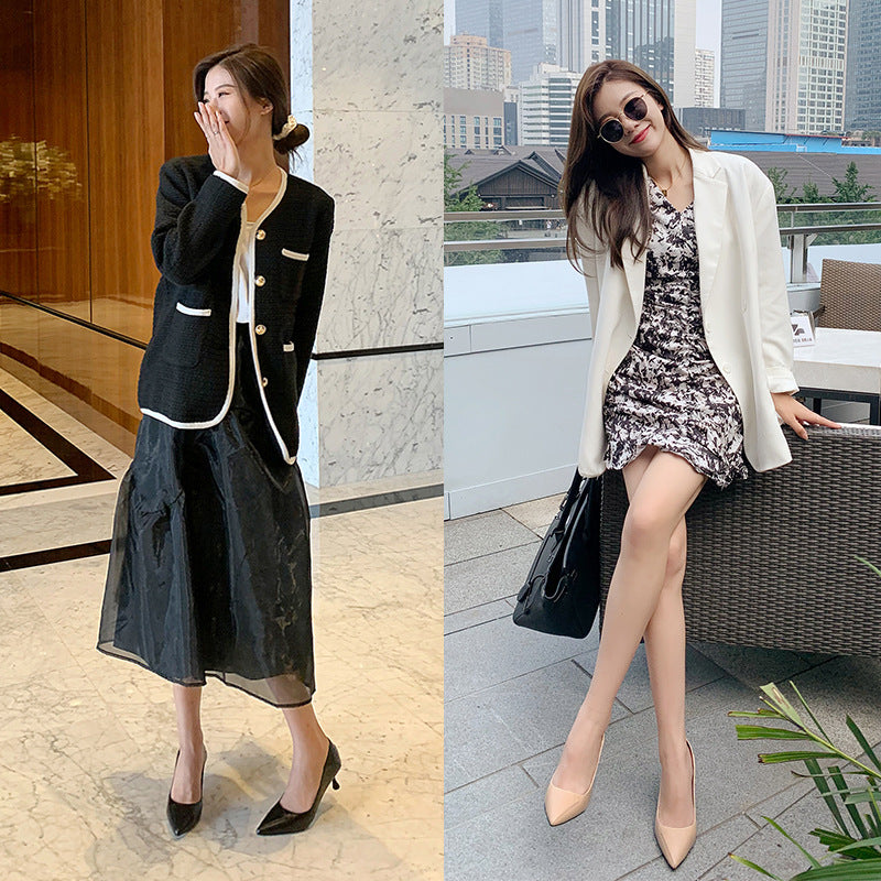 flowersverse Soft Leather Small Size High Heels 313233 Black Professional plus Size 41-43 Nude Color 3cm5 Work Low Heel Shoes Female