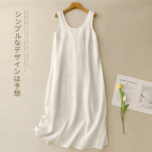 #New summer temperament versatile casual cotton and linen simple literary style sleeveless dress