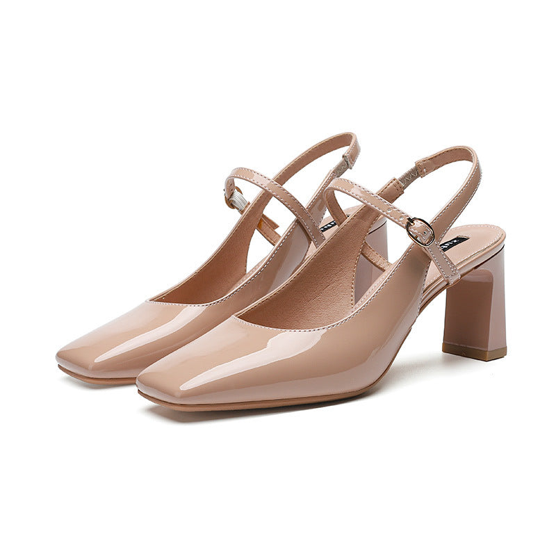 2025 778-9 retro square head high heels women's 2025 new thick heel single shoes empty bag head Roman sandals women