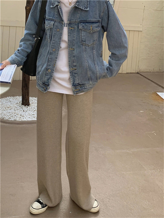 flowersverse Design Twist Knitted Wide-Leg Pants for Women Autumn and Winter High Waist Drape Mop Trousers Casual Straight Pants