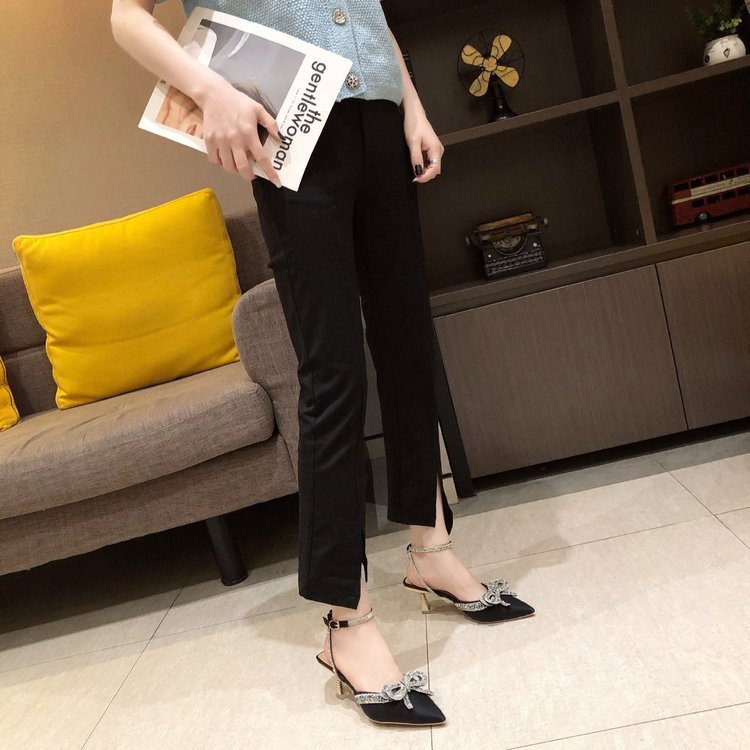 flowersverse High Heel Sandals Women's Stiletto Heel Pointed Toe Summer European and American New Closed Toe Casual Wine Glass Heel Ankle-Strap Buckle Sandals Women