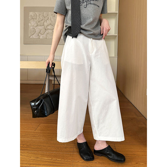 2025 spring new Korean version of casual temperament thin and versatile solid color high-waisted pants wide-leg pants 8006