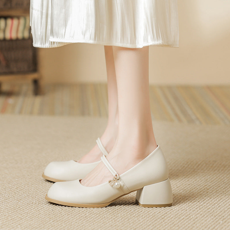 flowersverse Pingdi Factory Apricot Women's Shoes Mary Jane Shoes High Heel Korean Style Shoes Huizhou Yue Xin Wang New High Heels