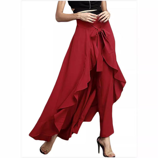 FLOWERSVERSE Cross-Border Women's Foreign Trade European and American plus Size High Waist Wide Leg Pants Autumn New High Waist Trousers Chiffon Pants