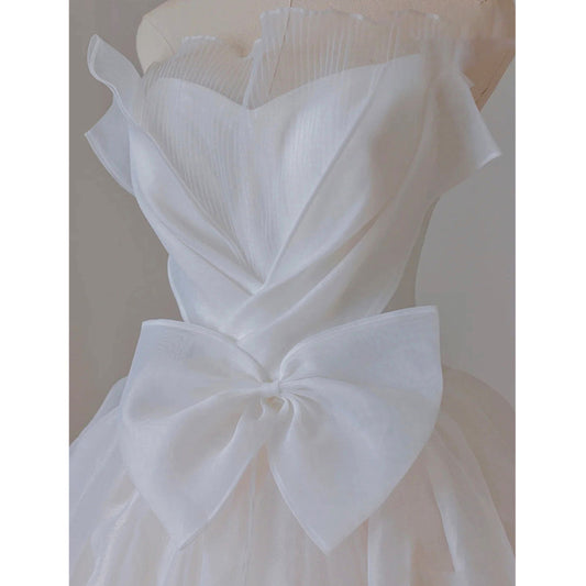 White light wedding dress 2025 new bride small simple temperament tube top main yarn super fairy dress