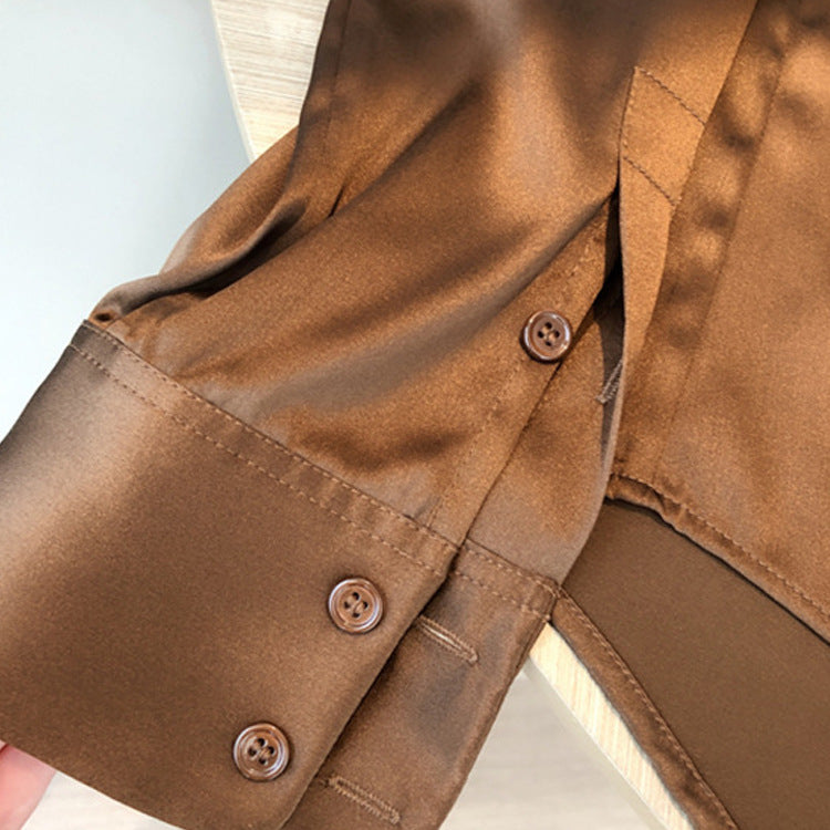 2025 Chocolate silk shirt heavy 23 mmi summer Hangzhou four-season green women's shirt long-sleeved top