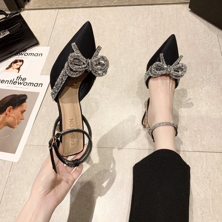 flowersverse High Heel Sandals Women's Stiletto Heel Pointed Toe Summer European and American New Closed Toe Casual Wine Glass Heel Ankle-Strap Buckle Sandals Women