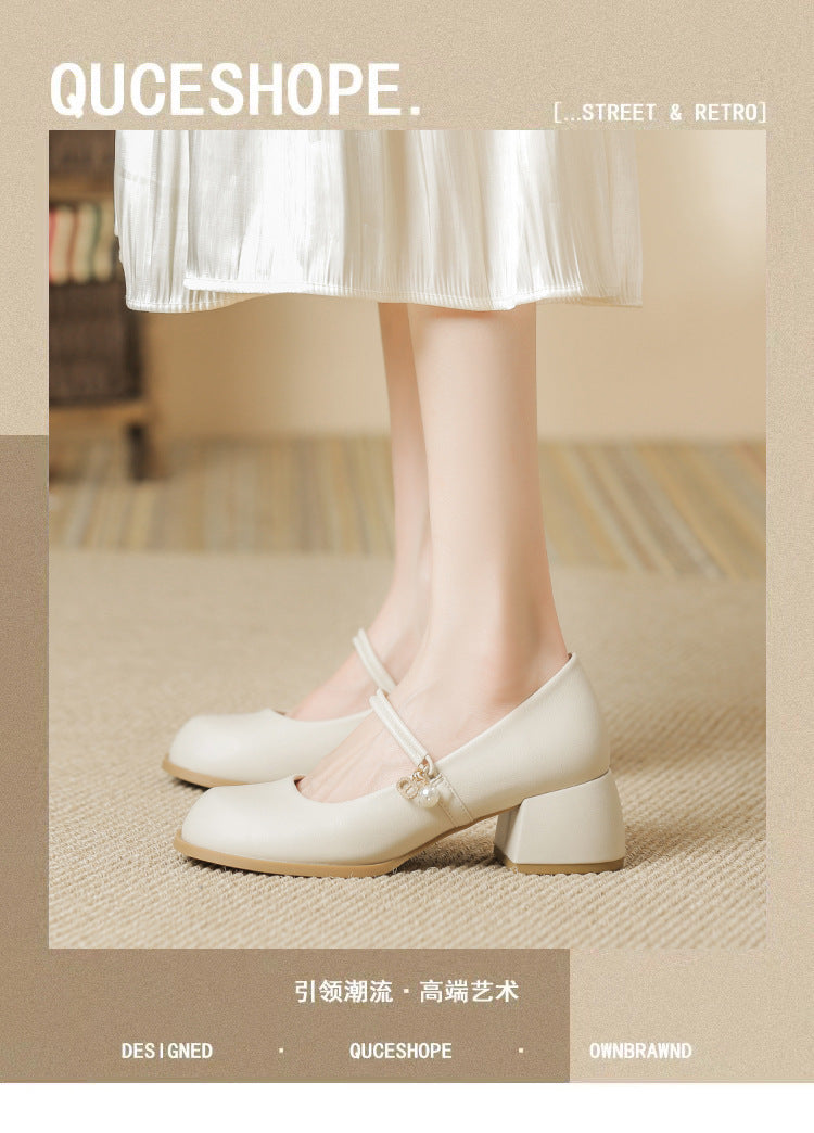 flowersverse Pingdi Factory Apricot Women's Shoes Mary Jane Shoes High Heel Korean Style Shoes Huizhou Yue Xin Wang New High Heels