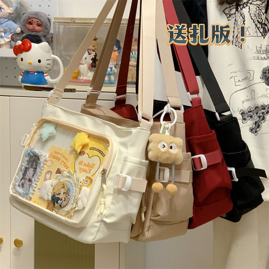 FLOWERSVERSE 2025 Cute college style girl messenger bag Japanese ins student pain bag large capacity casual tie board messenger bag single shoulder
