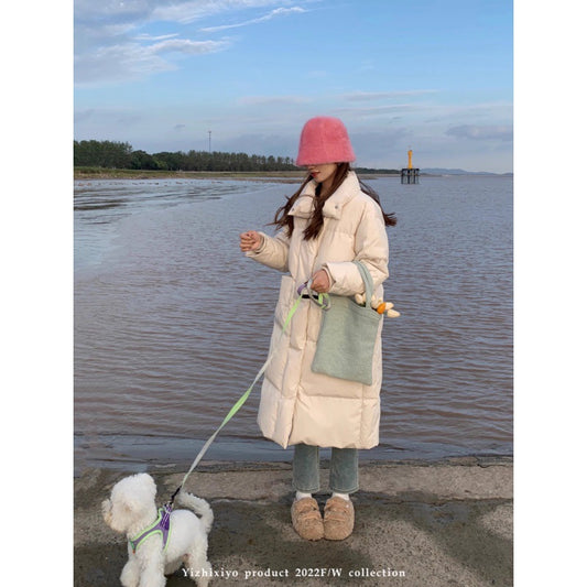 Down cotton-padded clothes women's medium and long loose Korean version of Hong Kong style bread clothes cotton-padded clothes winter new fashion cotton-padded jacket