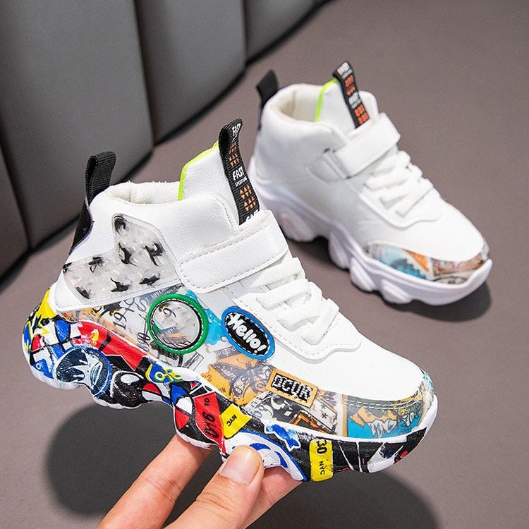 flowersverse Men's and Women's Children's Shoes Autumn and Winter Children's Sneaker Leather Dad Shoes Boys and Girls Middle and Big Children Camouflage Running Shoes