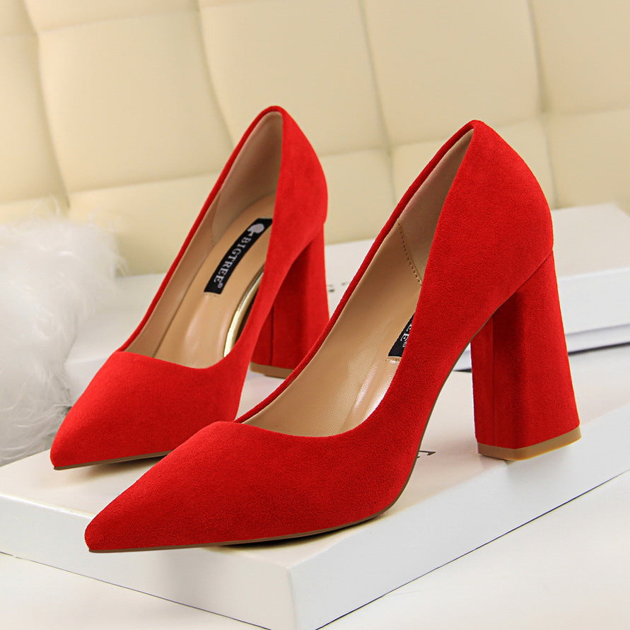 2025 828-2 style simple thick heel high heel suede shallow mouth pointed head professional OL thin women's shoes high heels single shoes