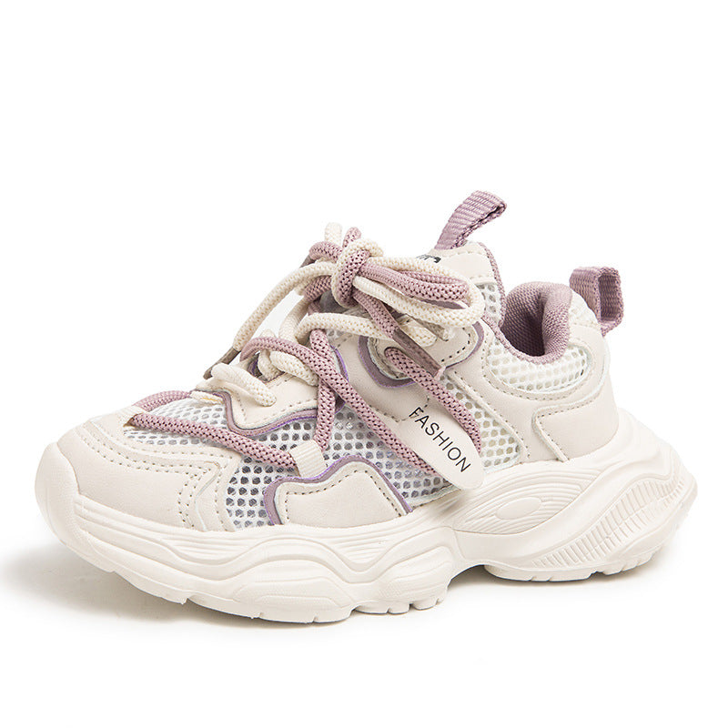 flowersverse Children Sneaker Spring and Summer New Girls Single Mesh Breathable Clunky Sneakers Boys Leisure All-Matching Running Shoes