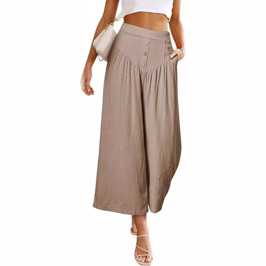 flowersverse In Stock HOTan and NEWn Summer Casual Wide-Leg Cotton and Linen Popular High Waist Loose Cropped Pants for Women