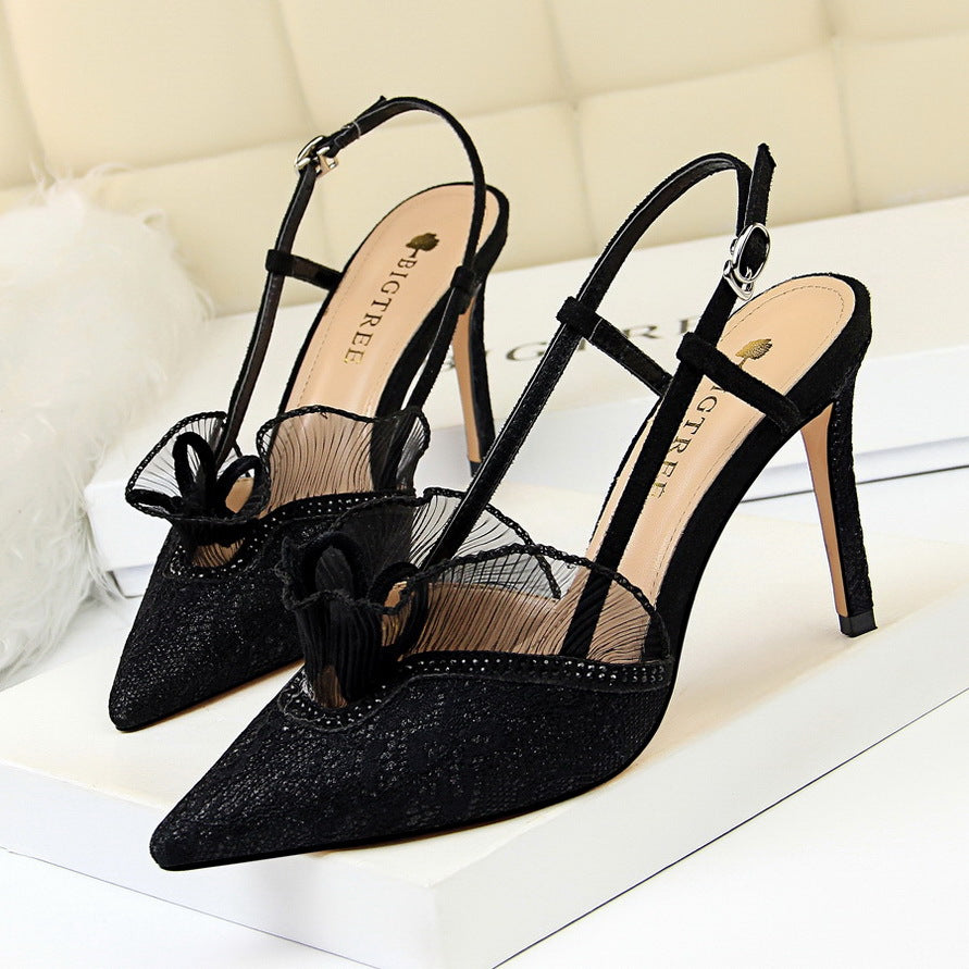2025 313-5 high heels fashion sexy banquet thin women's shoes thin heel high heel rhinestone lace hollow sandals