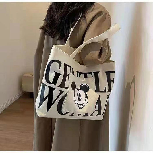 FLOWERSVERSE Large Capacity Letters Canvas Bag Women's New Mickey Fashion Shoulder Tote Bag Portable Shopping Bag for Going out