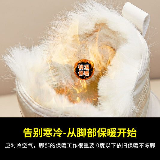 2025 SHI snow boots women's velvet thickened warm winter new tall thick-soled cotton boots Martin boots women's medium boots