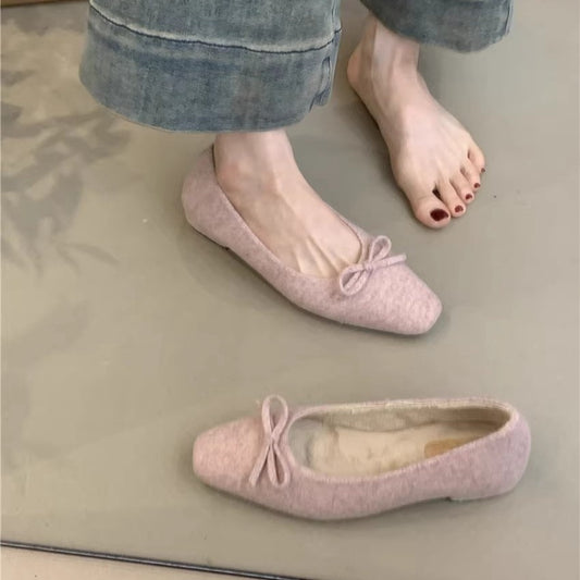 2025 Gentle fairy wind single shoes female popular new sweet temperament elegant bow warm commuter shoes