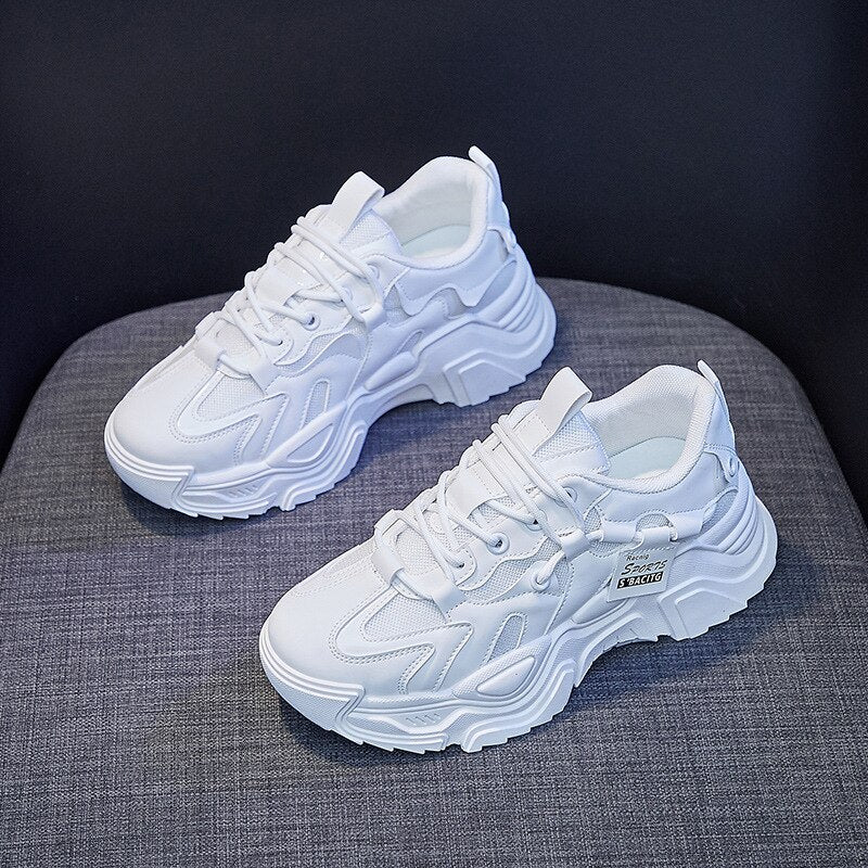 flowersverse New Black Sneakers Casual Vulcanized Shoes Woman High Platform Sneakers Lace Up White Sneakers Women Increasing Torre Shoes