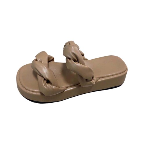 Amozae Women Platform Slippers 2022 Summer Woman Weave Flats Ladies Casual Thick Bottom Slides Female Comfortable Beach Shoes Plus Size