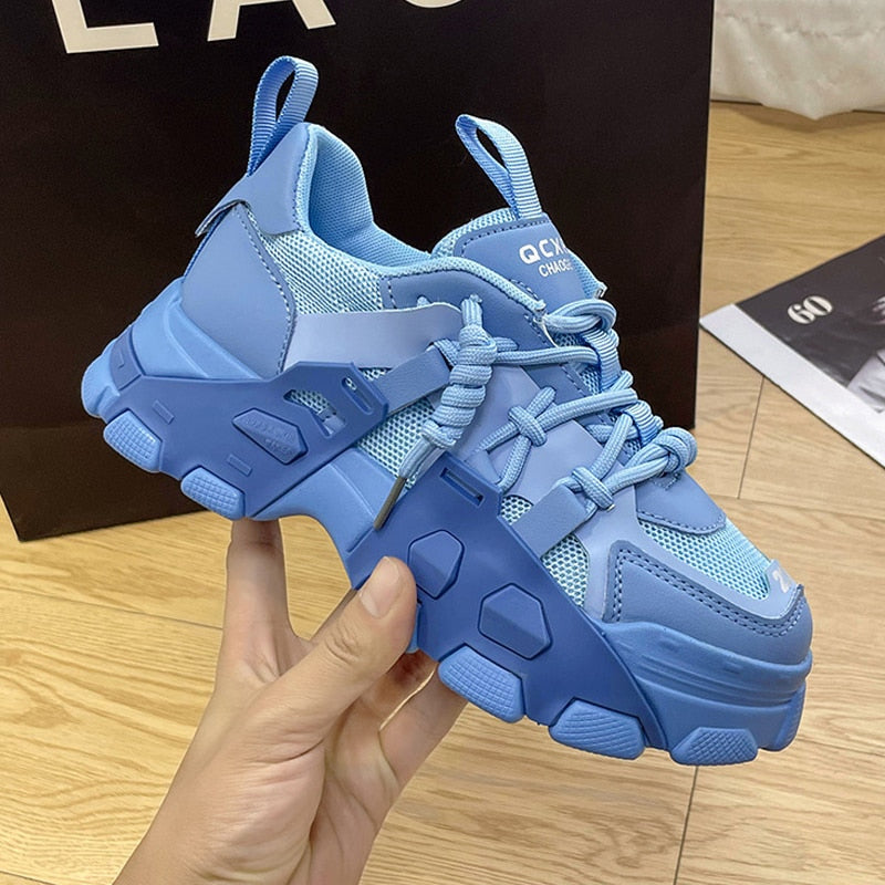 Black Friday Amozae Fashion Chunky Sneakers Women Vulcanized Shoes Lace Up Platform Sneakers Casual Shoes Women Flats Breathable Lady Sport Shoes