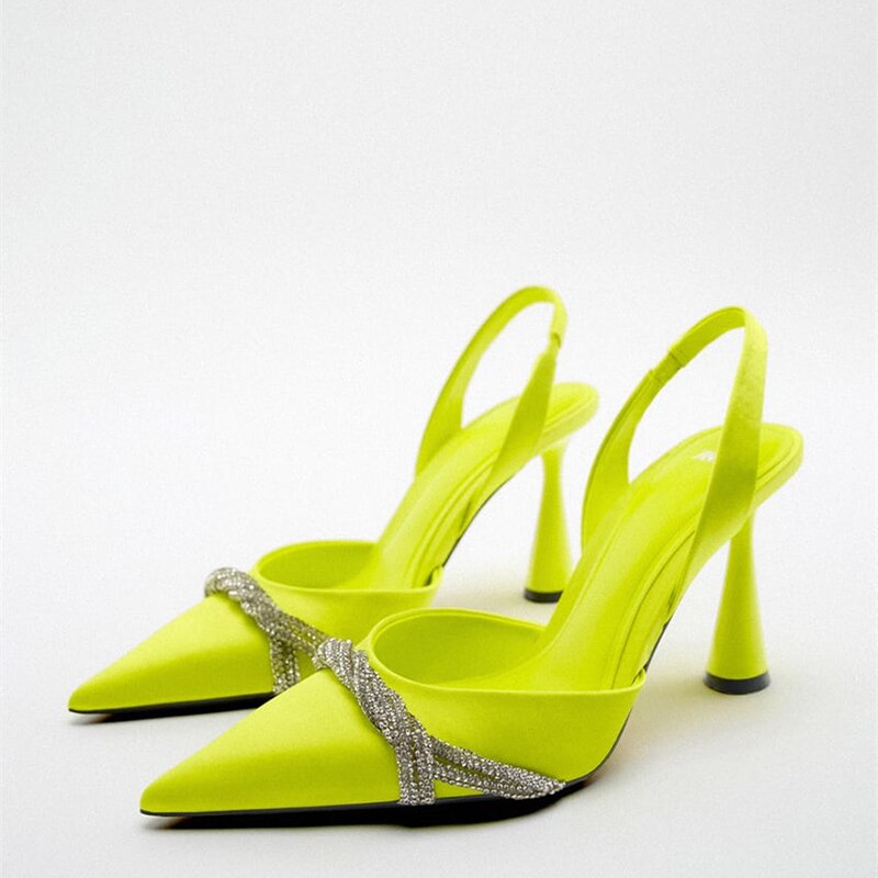 Amozae Ladies Pumps Pointed Toe High Heel Narrow Band Luxury Shallow Party Women Sandals Summer Fashion Weave Solid Female Shoes