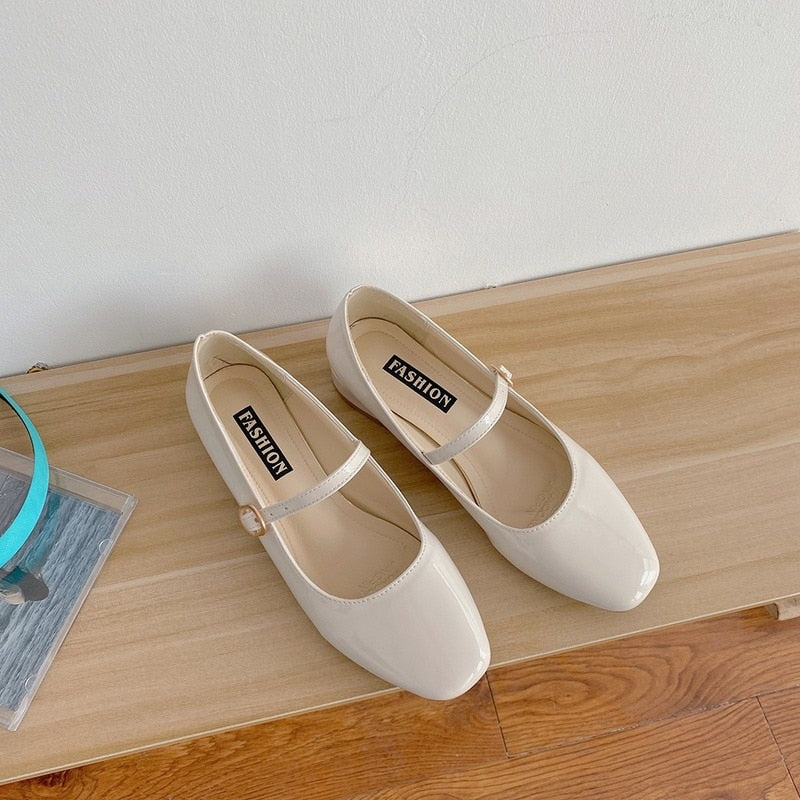 Christmas Gift Spring Autumn Women Mary Janes Shoes Patent Leather Low Heels Dress Shoes Square Toe Shallow Buckle Strap