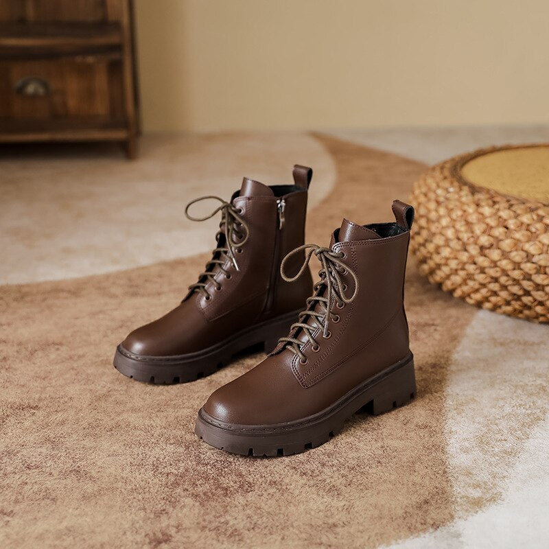 flowersverse Women Short Boots Exquisite Ankle Autumn Spring Thick Sole Lace Up Lady Short Boots Zipper Elastic Slender Knight Boots