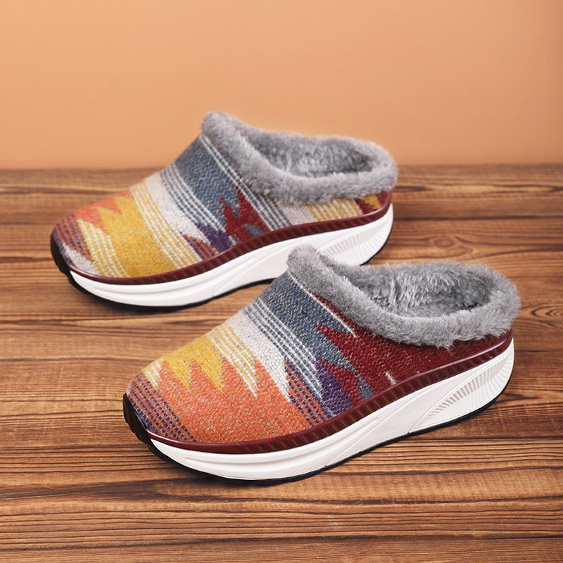 Amozae Winter Plus Velvet Women Half Slippers Plus Size Cotton Slippers Ladies Fashion Casual Outdoor Home Thick Bottom Warm Shoes