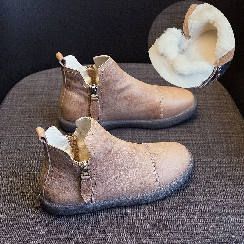 Amozae Fujin Spring Genuine Leather Cow Women Ankle Boots Waterproof Slip On Super Comfortable Booties Autumn Winter Shoes Non Slip
