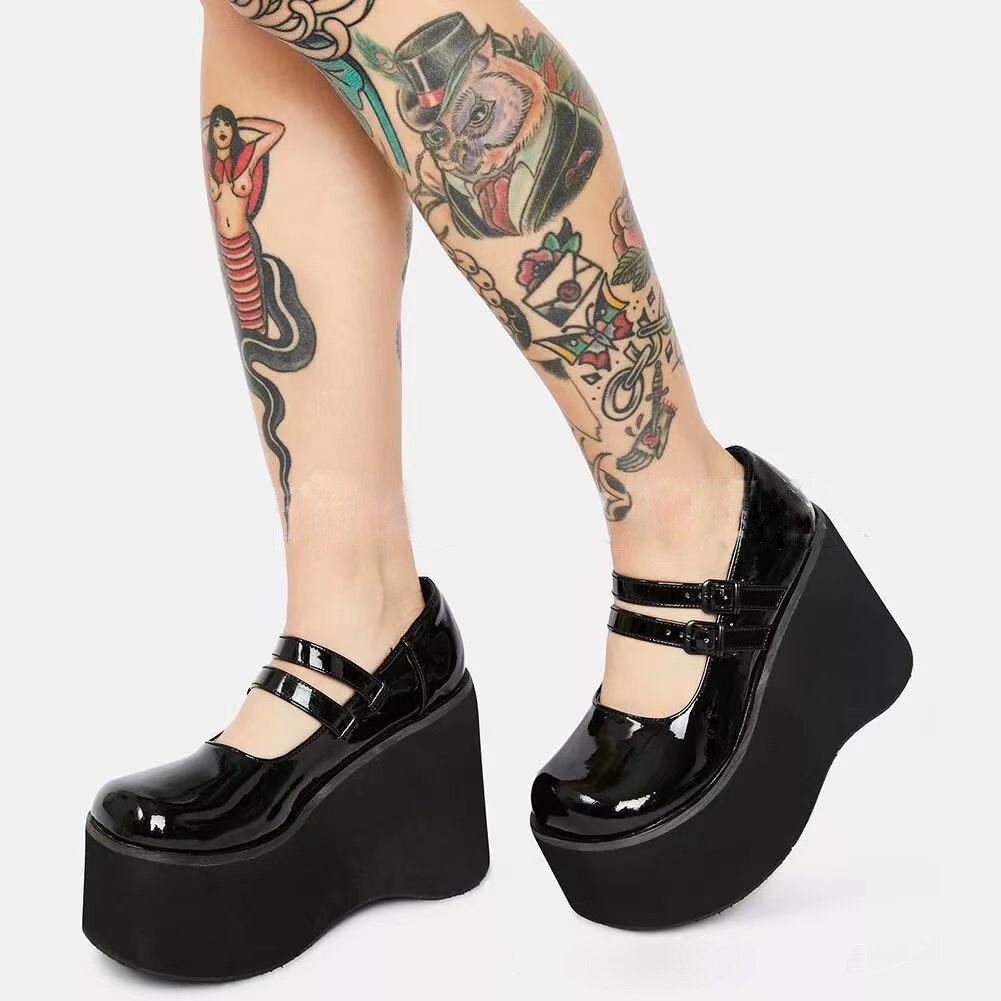 Amozae 2023 Summer Women's Shoes Platform Shoes Mary Jane Shoes Womens Platform Heels Ladies Punk Goth Thick Sole Sapato Feminino