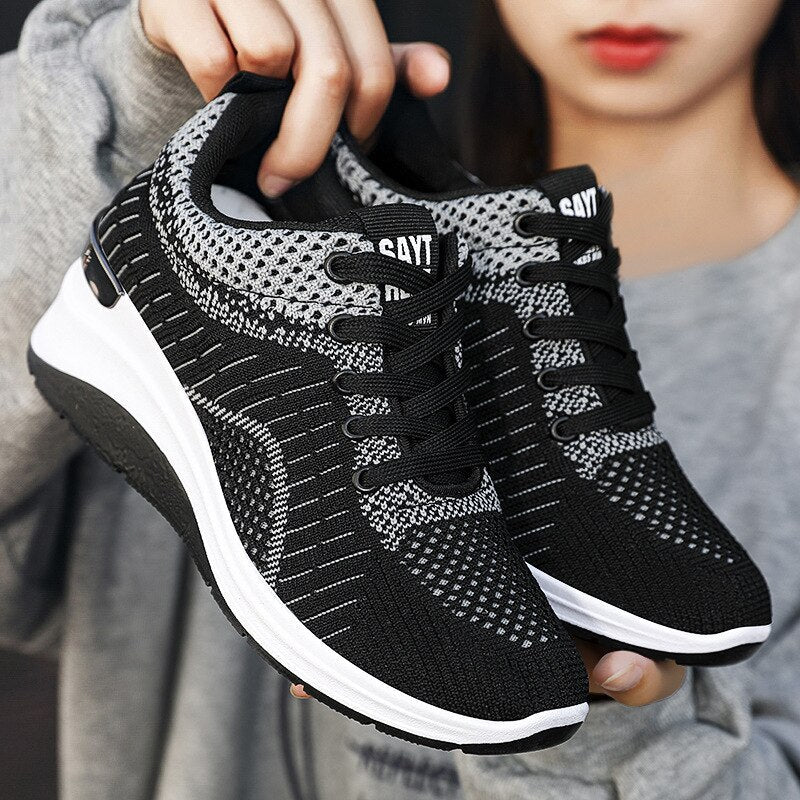 Amozae Ladies Platform Sneakers Fashion Versatile Flat Sneakers Mesh Breathable Ladies Casual Shoes Zapatos Casuales De Mujer